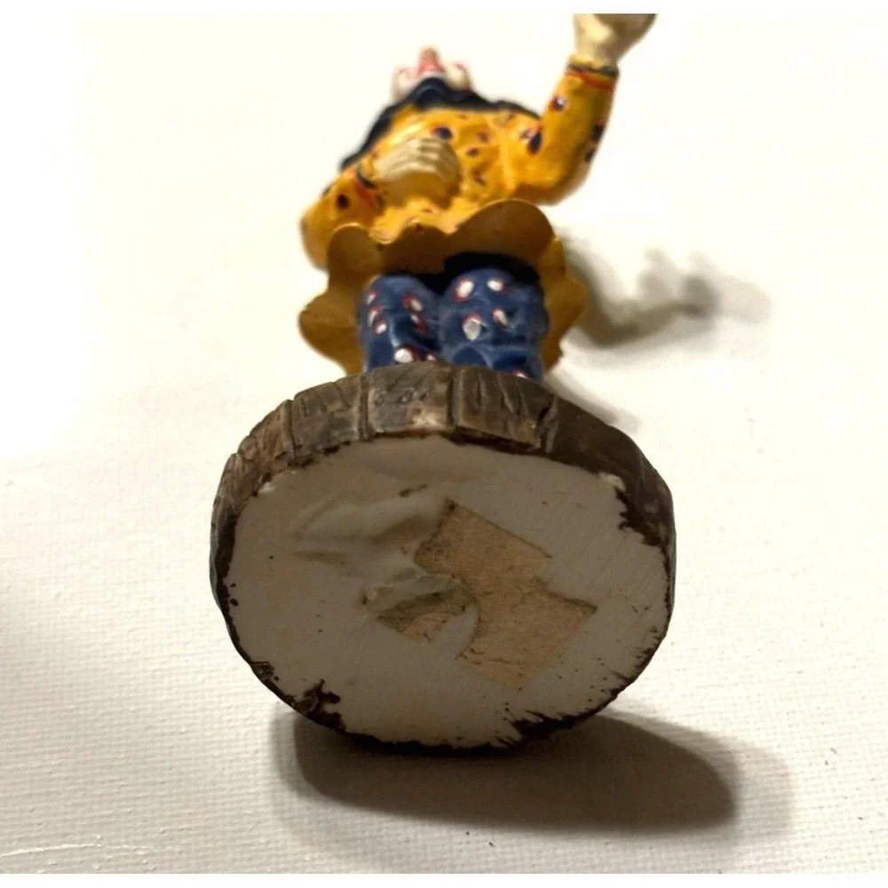 Vintage Hand-Painted Clown Figurine Yellow Polka Dot Shirt Blue Pants 4‎ inches